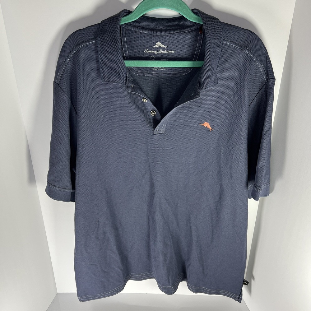 Tommy Bahama Polo Shirt Men's XL Blue Supima Cotton Coastal Tropical Golf GUC